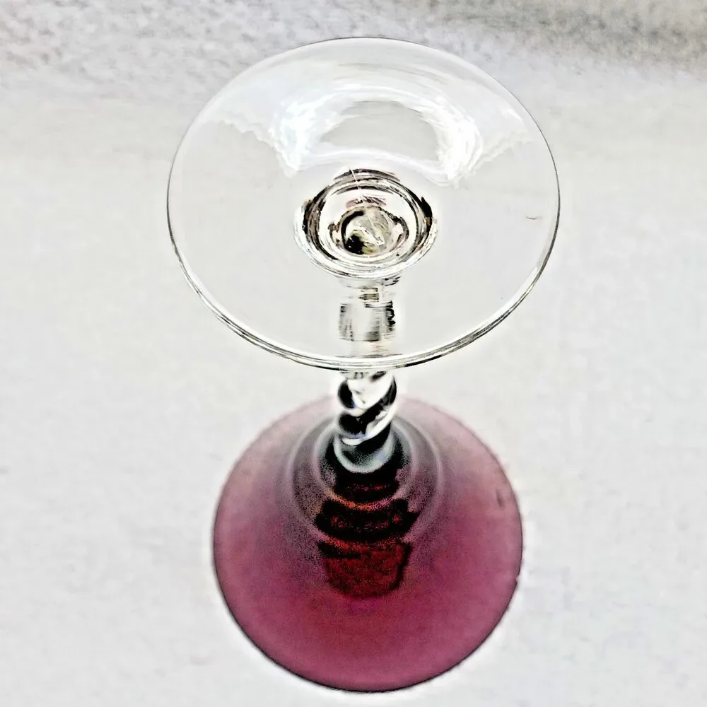 Mid century Harliquin style cocktail glasses hand blown bowles twisted stem 1950